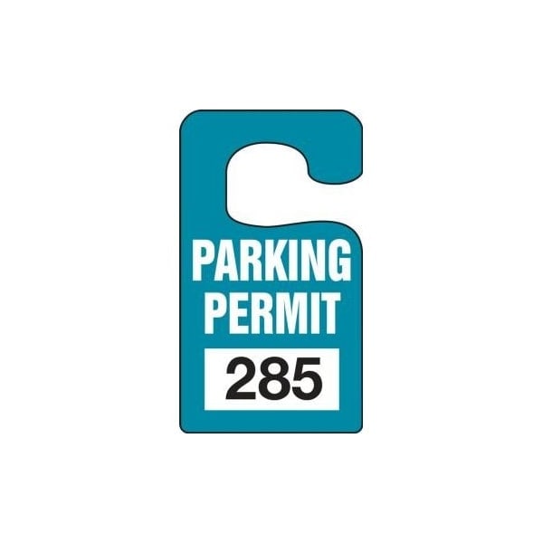 Accuform Parking Permit Tag, PARKING PERMIT Numbered 300-399, Teal, 5in x 3in, Laminated PF-Cardstock, 100PK TNT248TLD - main